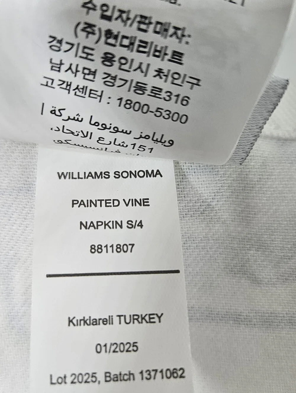 Williams Sonoma Painted Vine Napkins Blue Green Floral On Cotton, Set Of 12